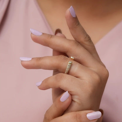 Pear & Round Diamond Open Cuff Ring