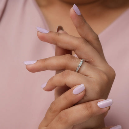 Pink Round Cut Half Eternity Band