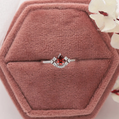 Red Pear Cut Lab Diamond Cluster Ring