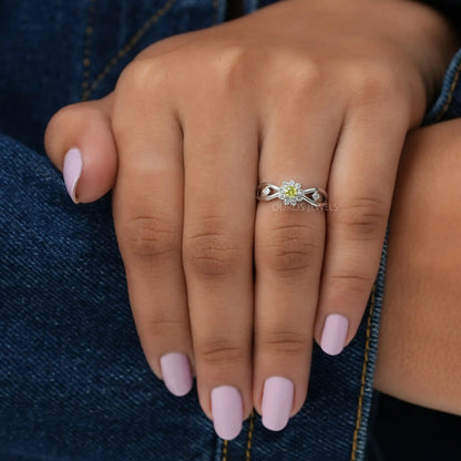 Yellow Round Diamond Halo Ring