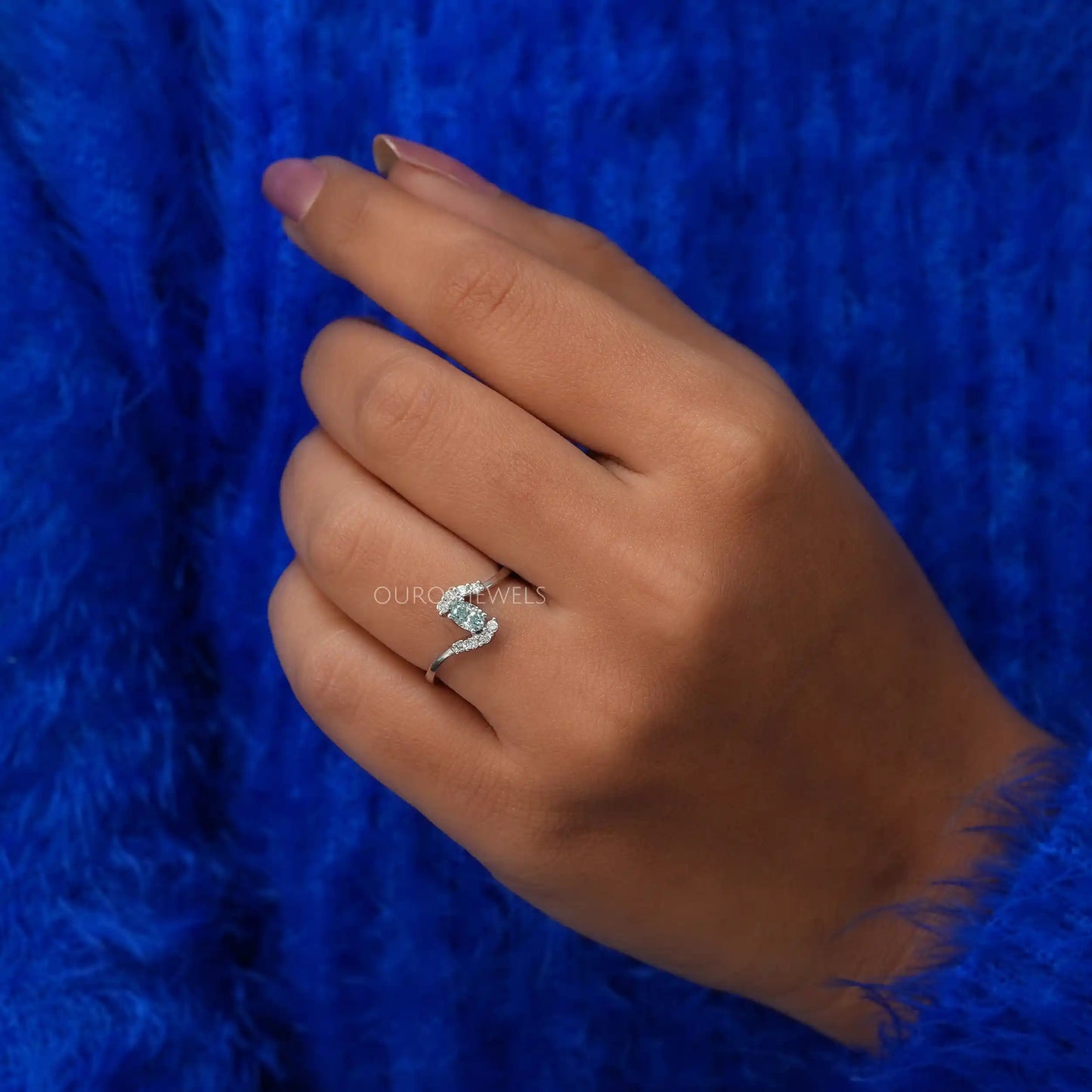 Green Oval Diamond Bypass Ring
