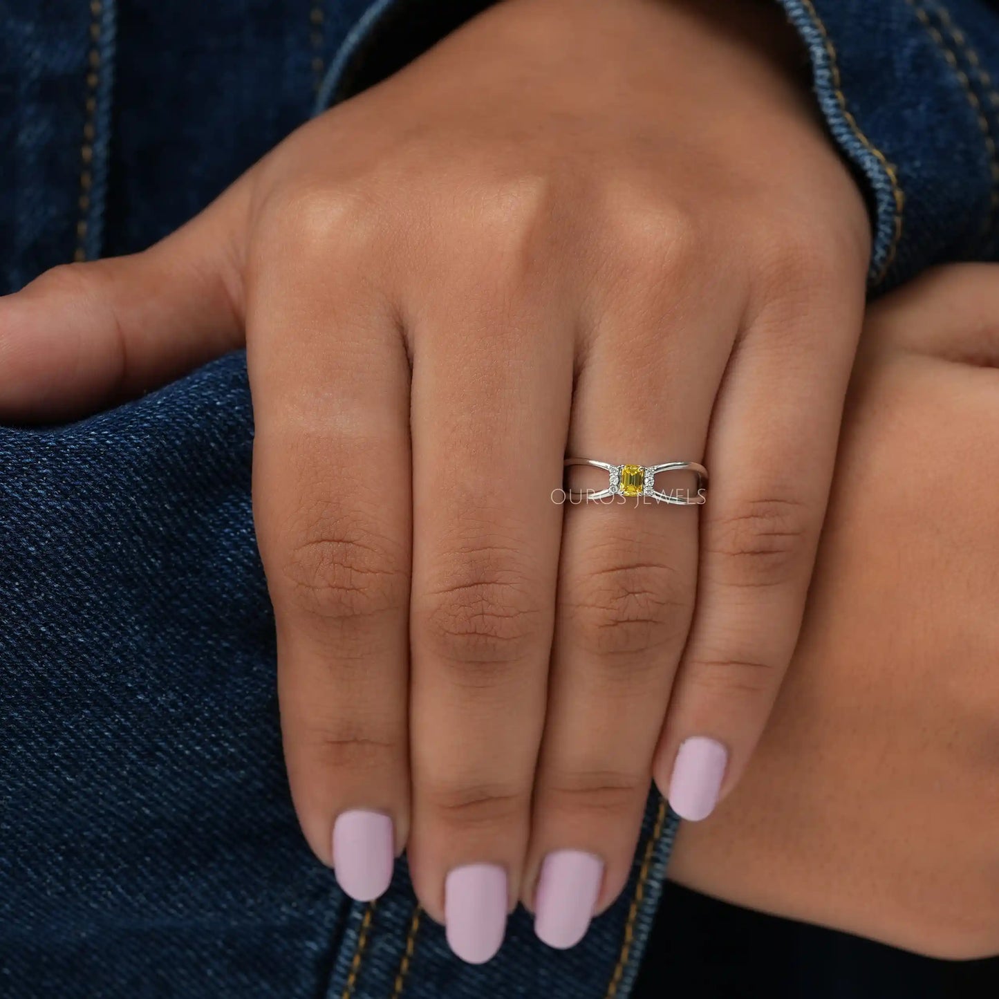 Yellow Emerald Diamond Cluster Ring