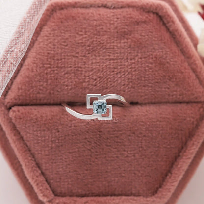 Green Asscher Lab-Diamond Solitaire Ring