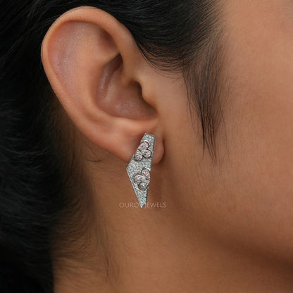 Pink Round Pave Diamond Earrings