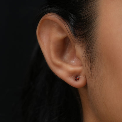 Red Round Diamond Stud Earrings