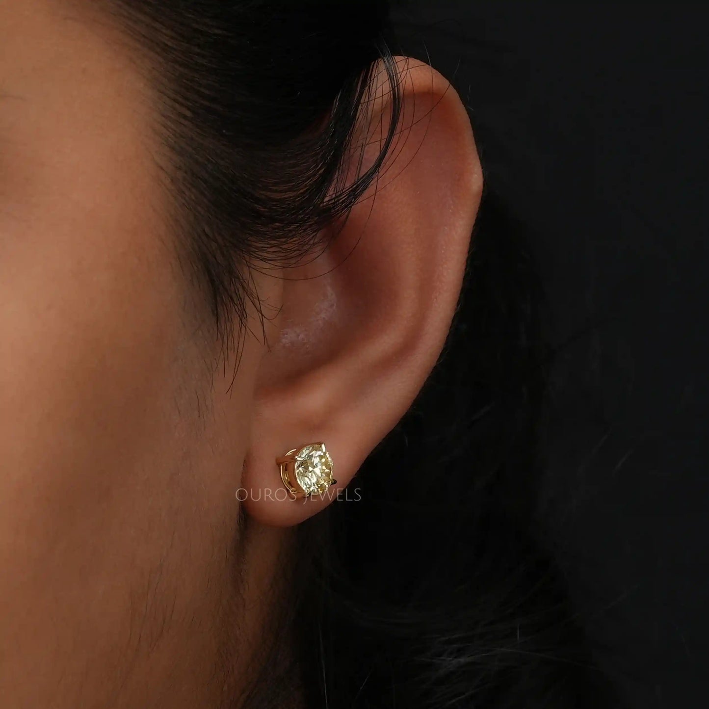 Yellow Round Cut Lab Diamond  Stud Earrings