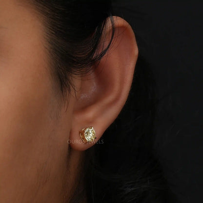 Yellow Round Cut Lab Diamond  Stud Earrings