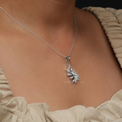 Marquise & Round Cut Cluster Necklace