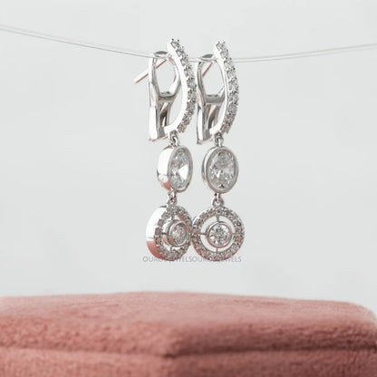 Bezel Set Oval Halo Dangle Drop Earring