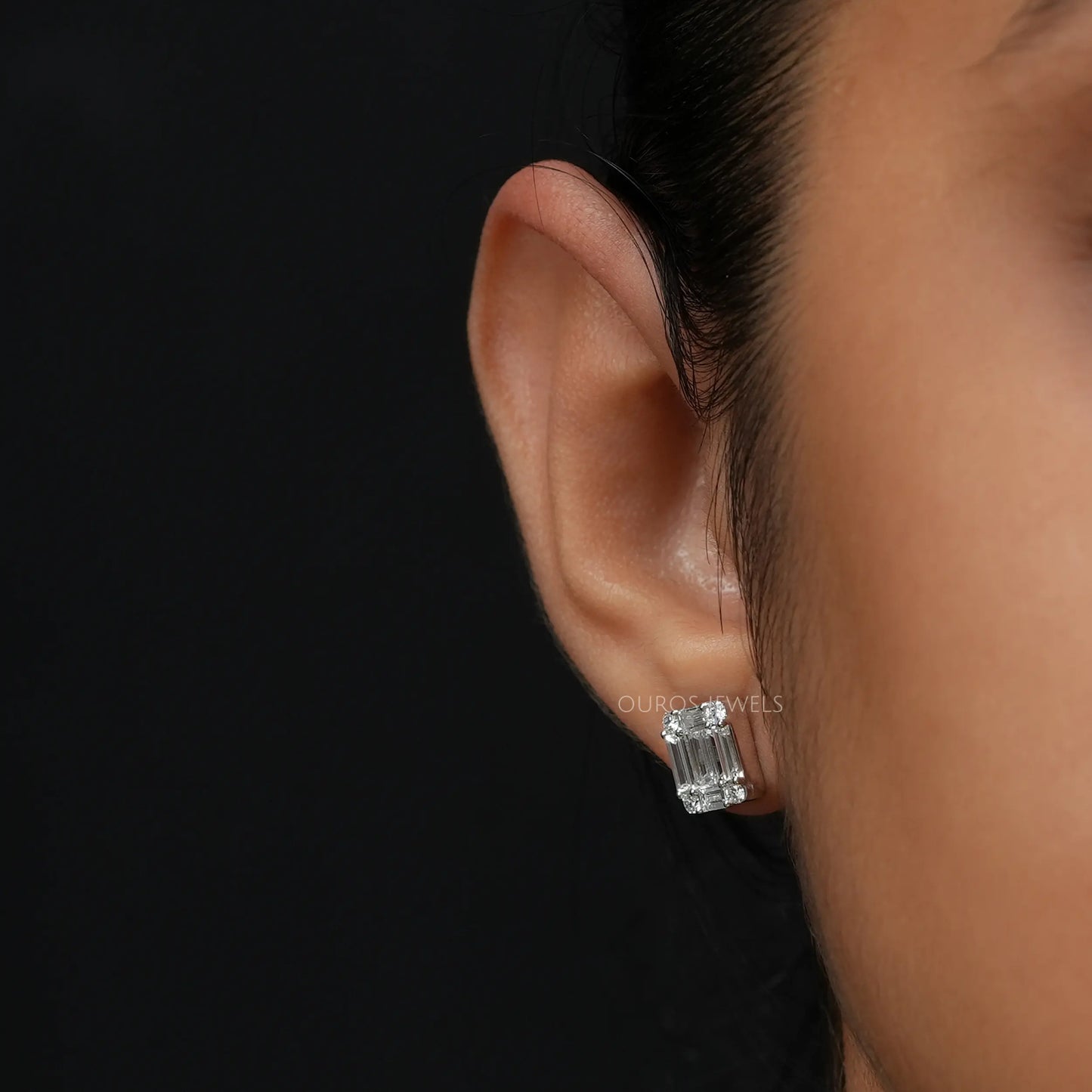 Baguette & Round Pave Diamond Earring