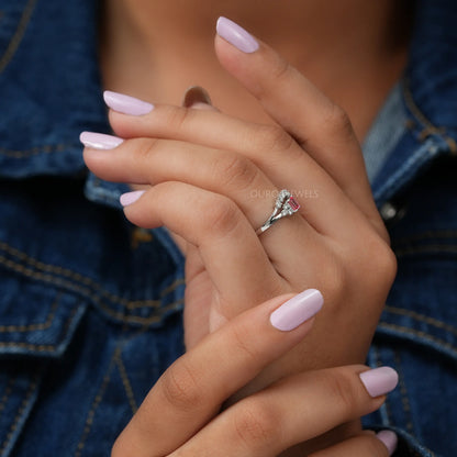 Pink Color Emerald Cut Cluster Ring