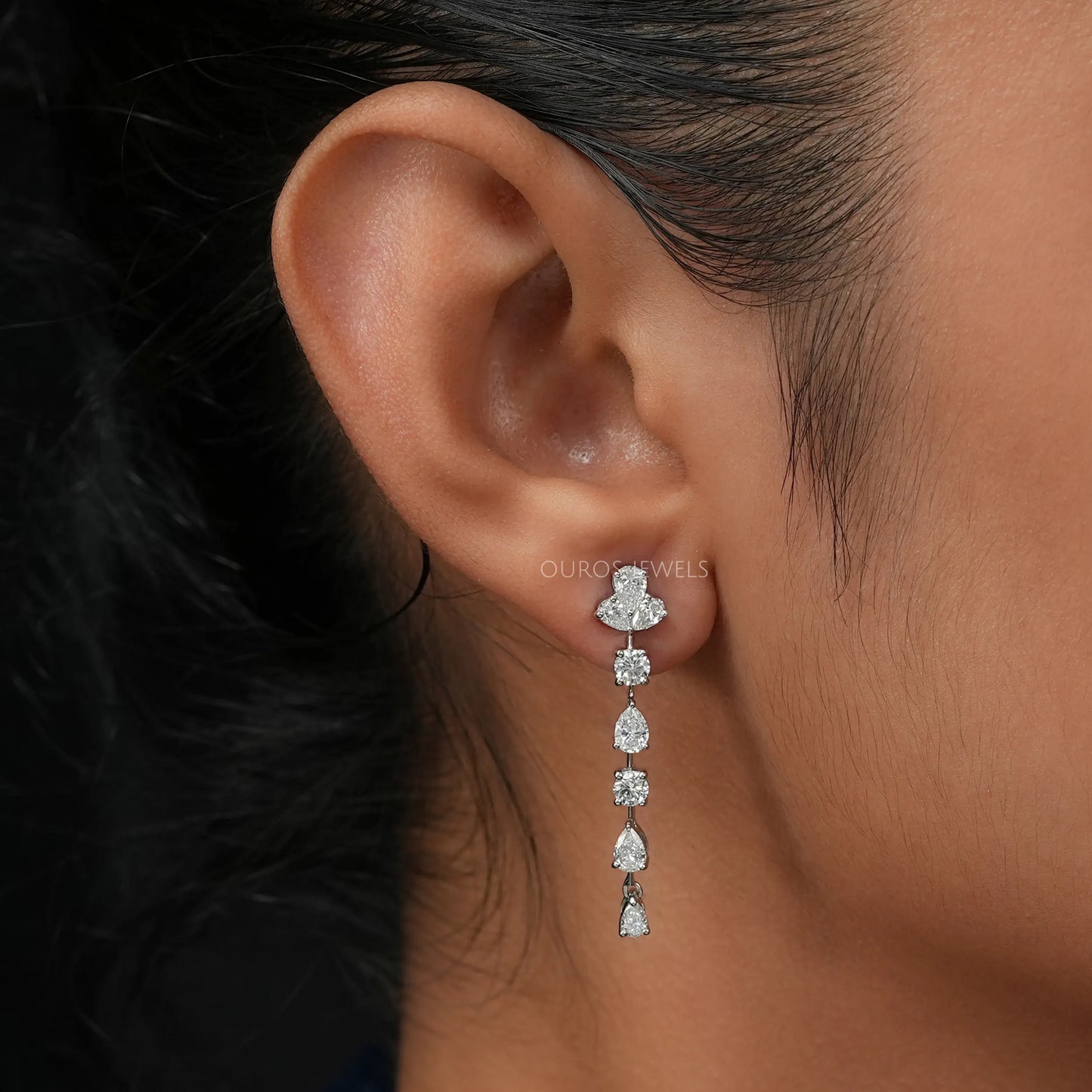 Round And Pear Drop Earrings