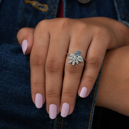 Blue Pear And Round Cluster Engagement Ring