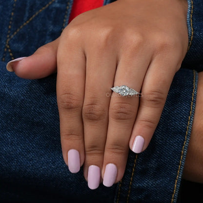 Round & Shield Cut Diamond 3 Stone Ring
