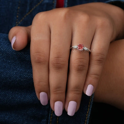 Pink Cushion Diamond Three Stone Ring