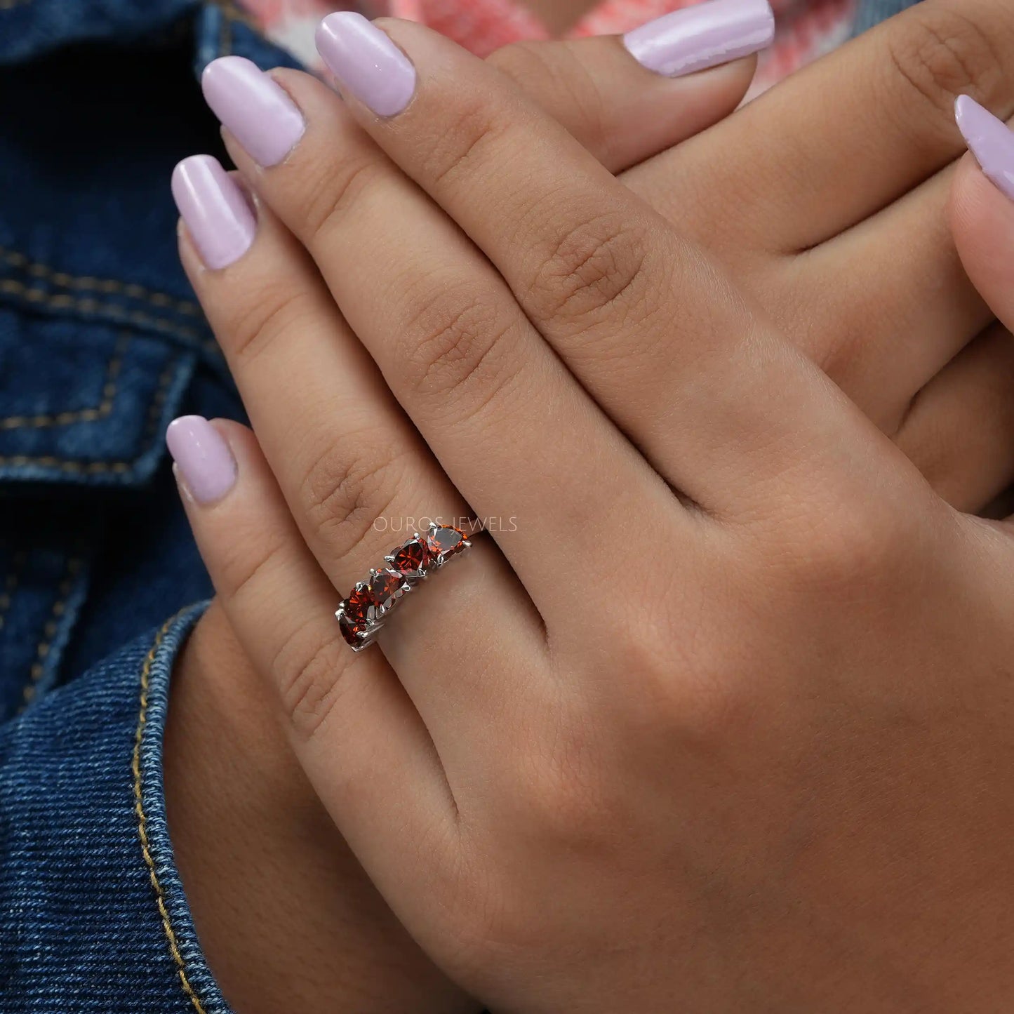 Red Heart Diamond Five Stone Ring