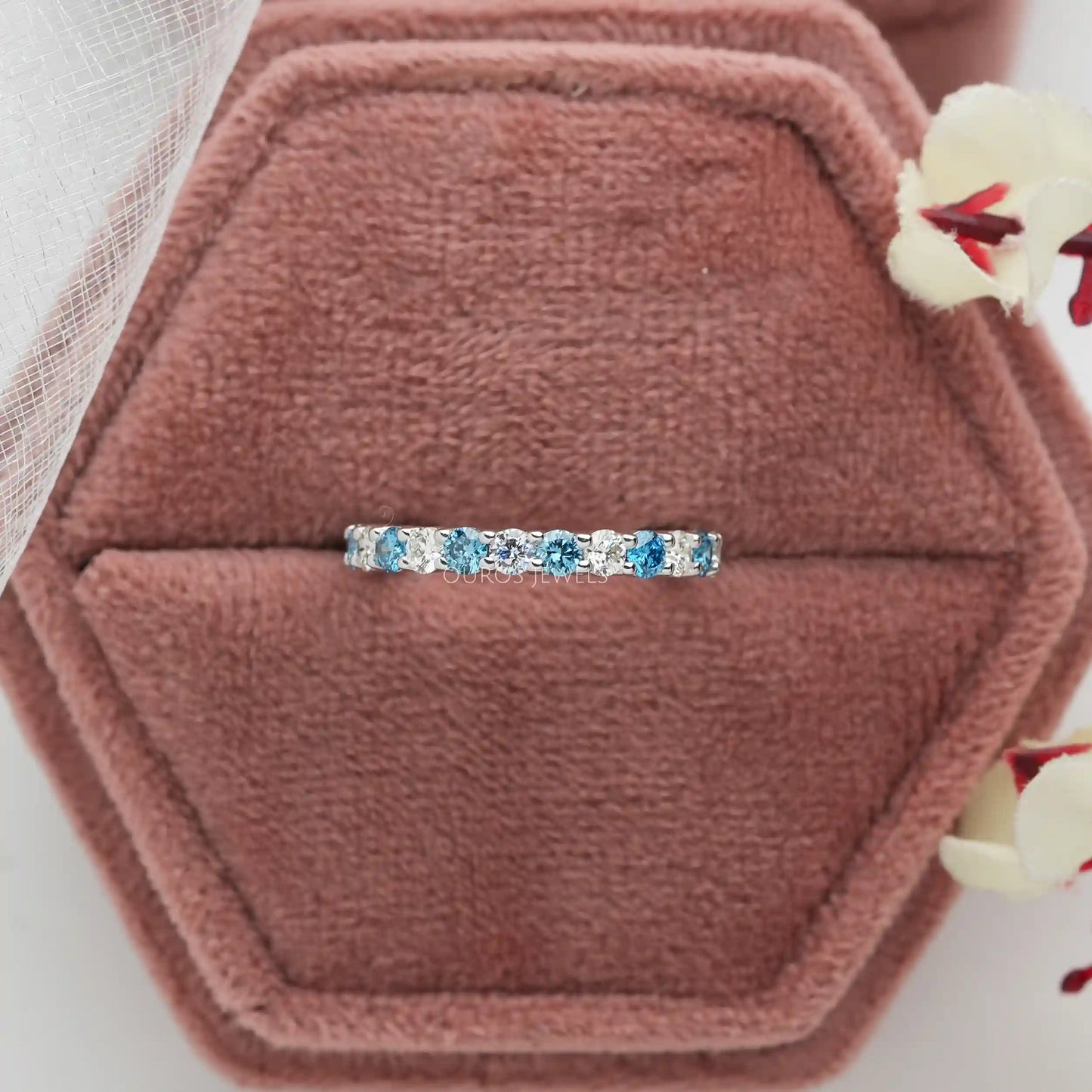 Blue Round Cut Eternity  Wedding  Band