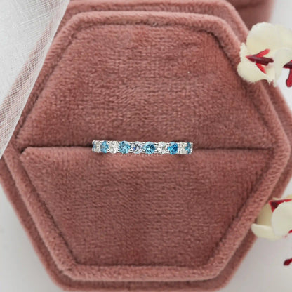Blue Round Cut Eternity  Wedding  Band