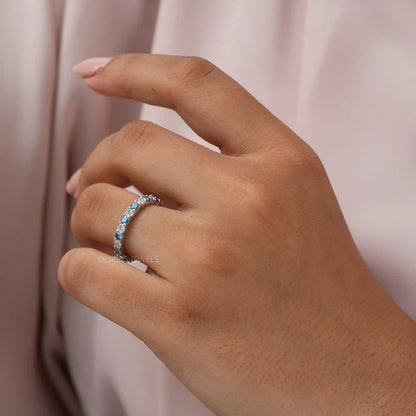 Blue Round Cut Eternity  Wedding  Band