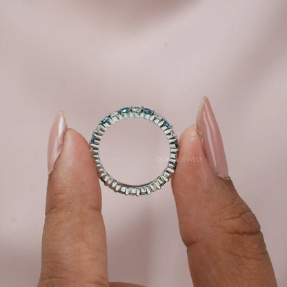Blue Round Cut Eternity  Wedding  Band
