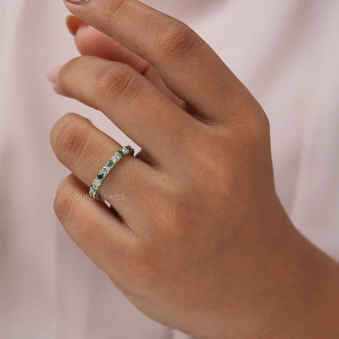 Green Round Cut Lab Diamond Eternity  Band