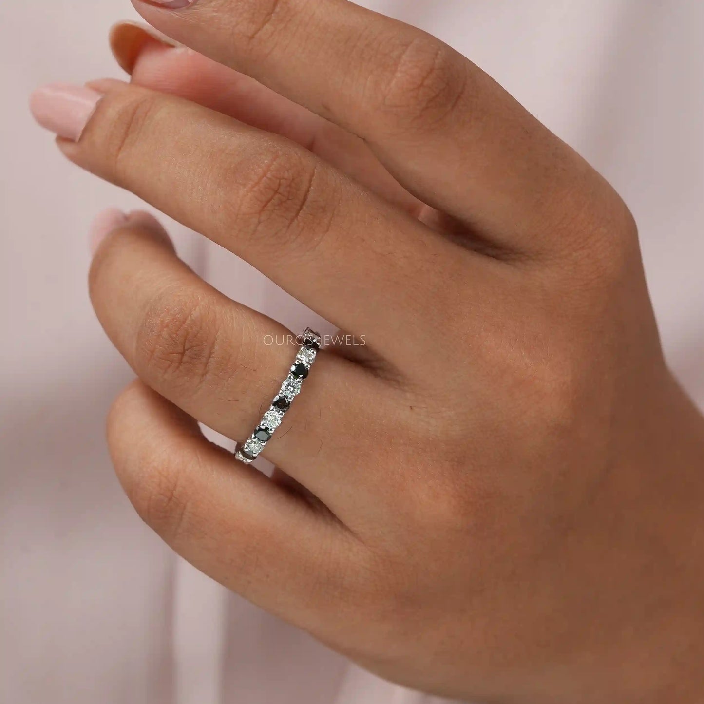 Black  Round Cut Eternity  Wedding  Band