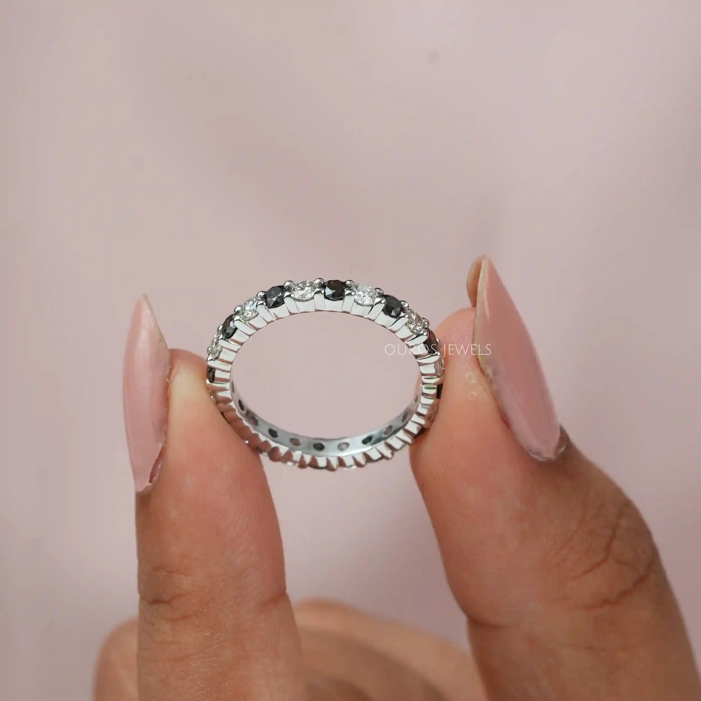 Black  Round Cut Eternity  Wedding  Band