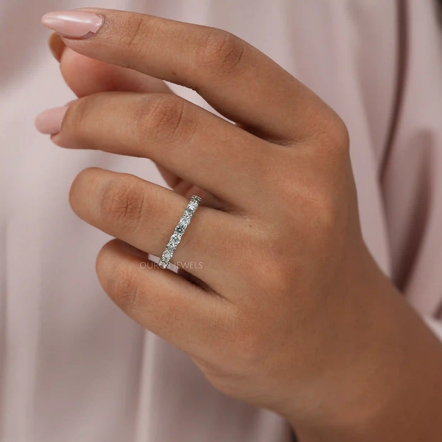 Olive Round Cut Eternity  Wedding Band