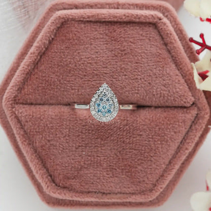 Blue Round Diamond Teardrop Ring