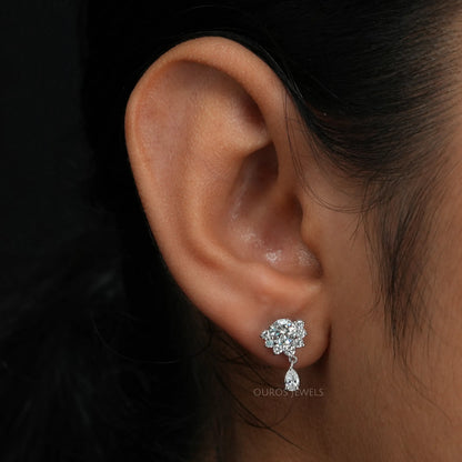 Round & Pear Diamond Drop Earrings