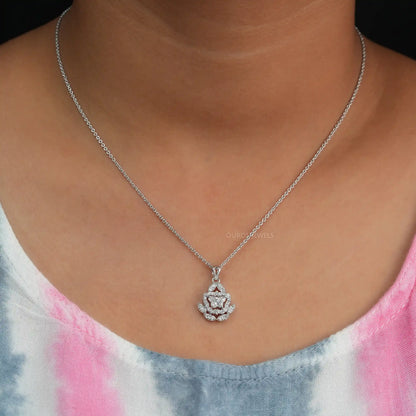 Butterfly Cut Halo Cluster Necklace