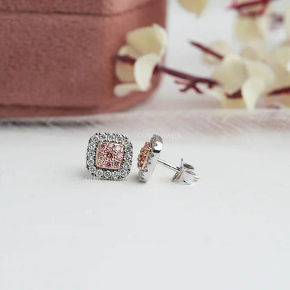 Round Cut Halo Stud Earring