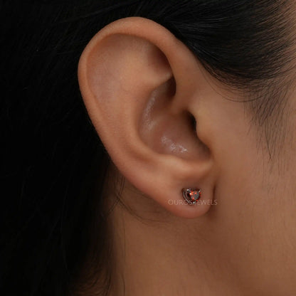 Red Heart Cut Diamond Stud Earring