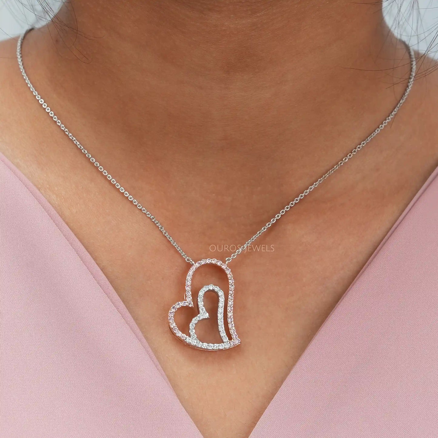 Heart Shape Round Diamond Necklace