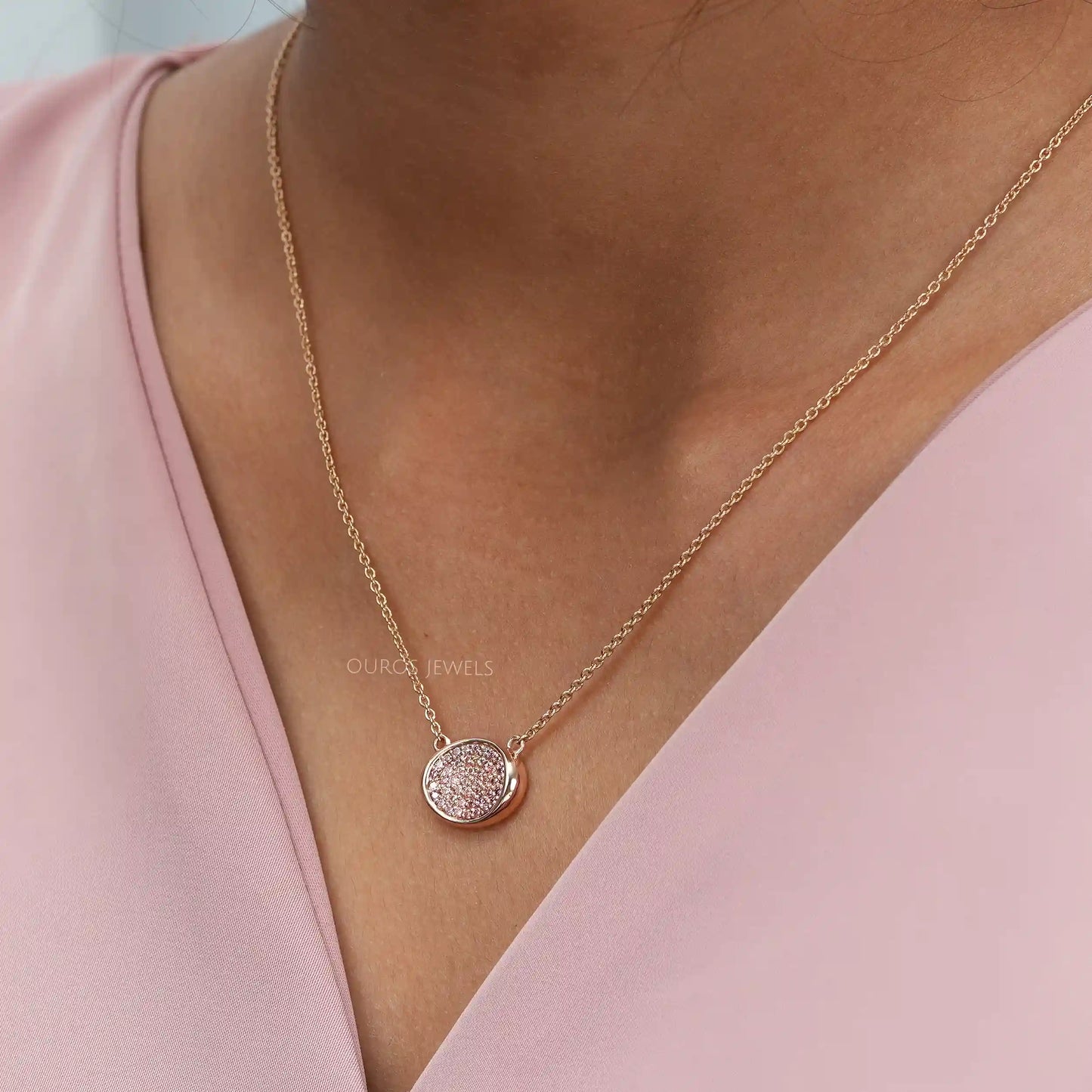 Pink Round Pave Diamond Necklace