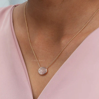 Pink Round Pave Diamond Necklace