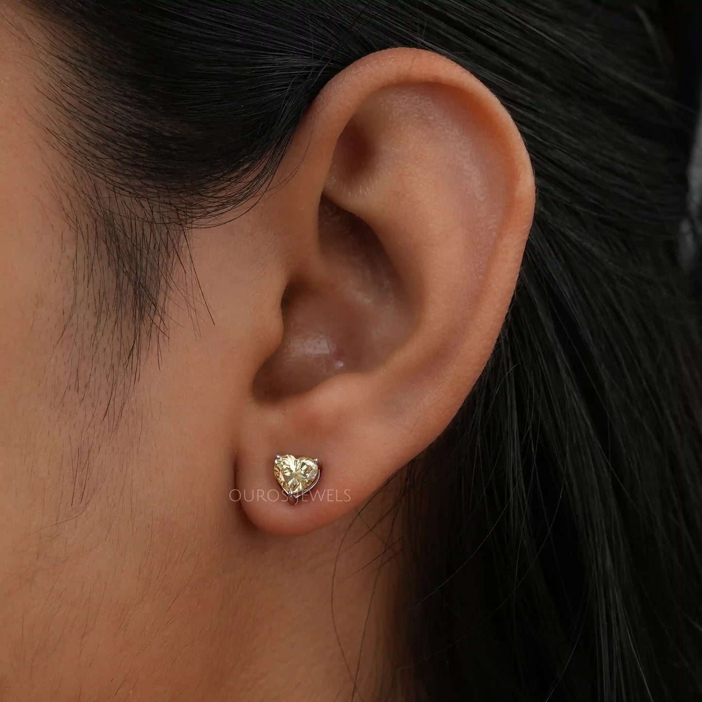 Yellow Heart Cut Stud Earrings