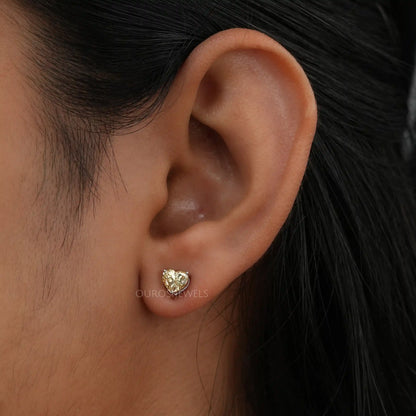 Yellow Heart Cut Stud Earrings