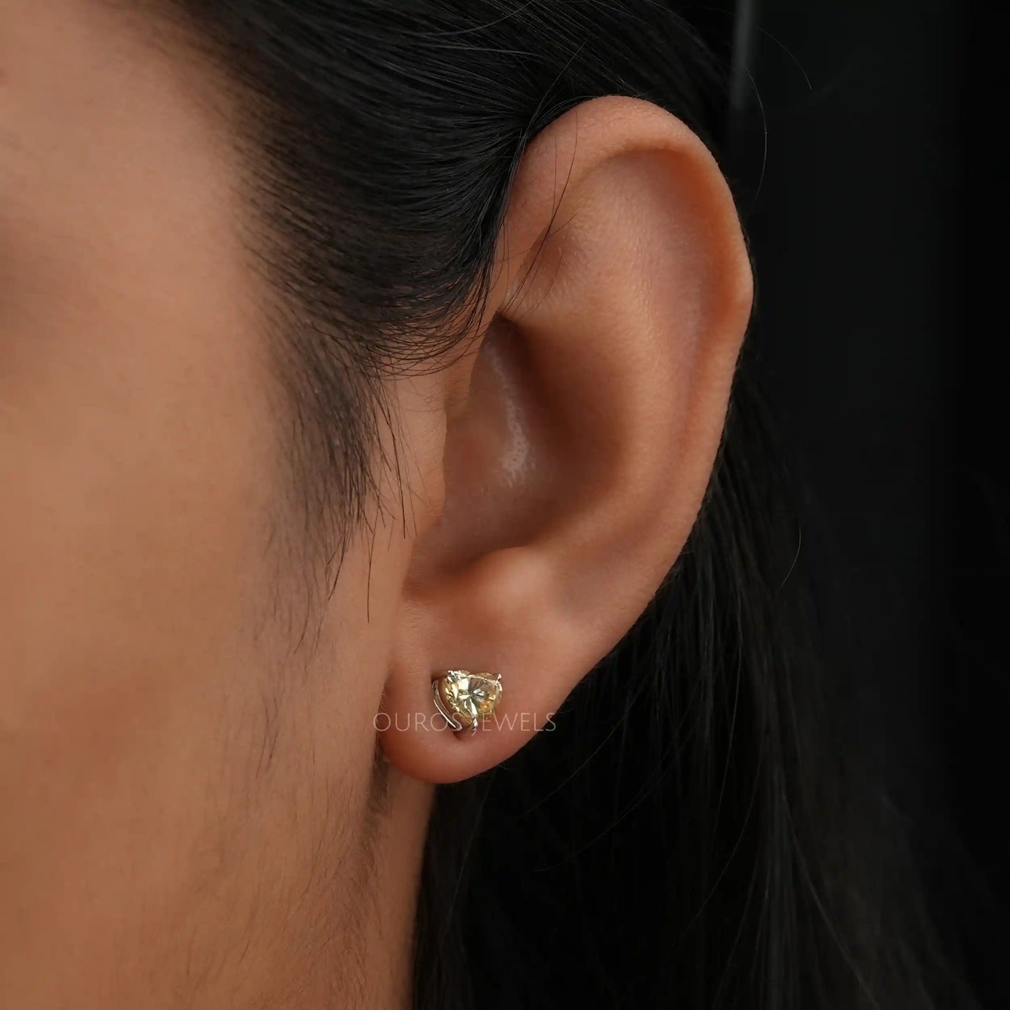 Yellow Heart Cut Stud Earrings