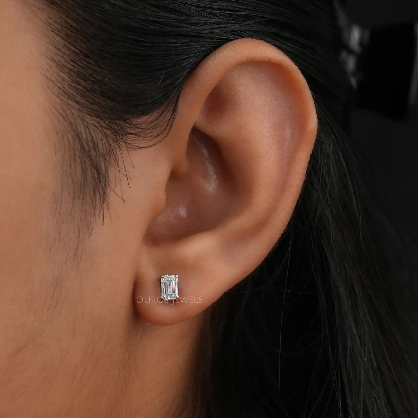 Emerald Cut Lab Diamond Stud Earrings