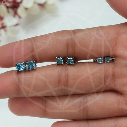 Blue Princess Lab Diamond Stud Earrings