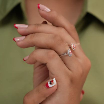 Pink Heart Cut Halo Diamond Open Cuff Ring