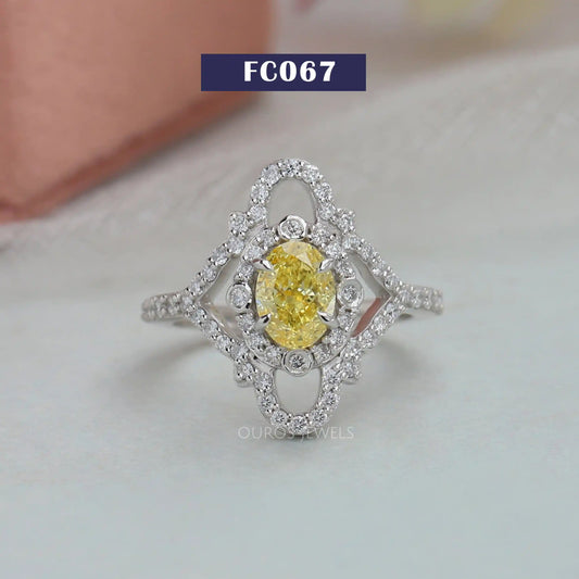 Yellow Oval Diamond Vintage Halo Ring