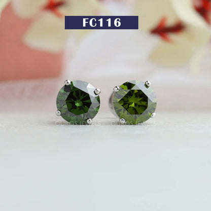 Green Round Cut Stud Earring