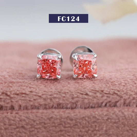 Pink Cushion Screw Back Earrings