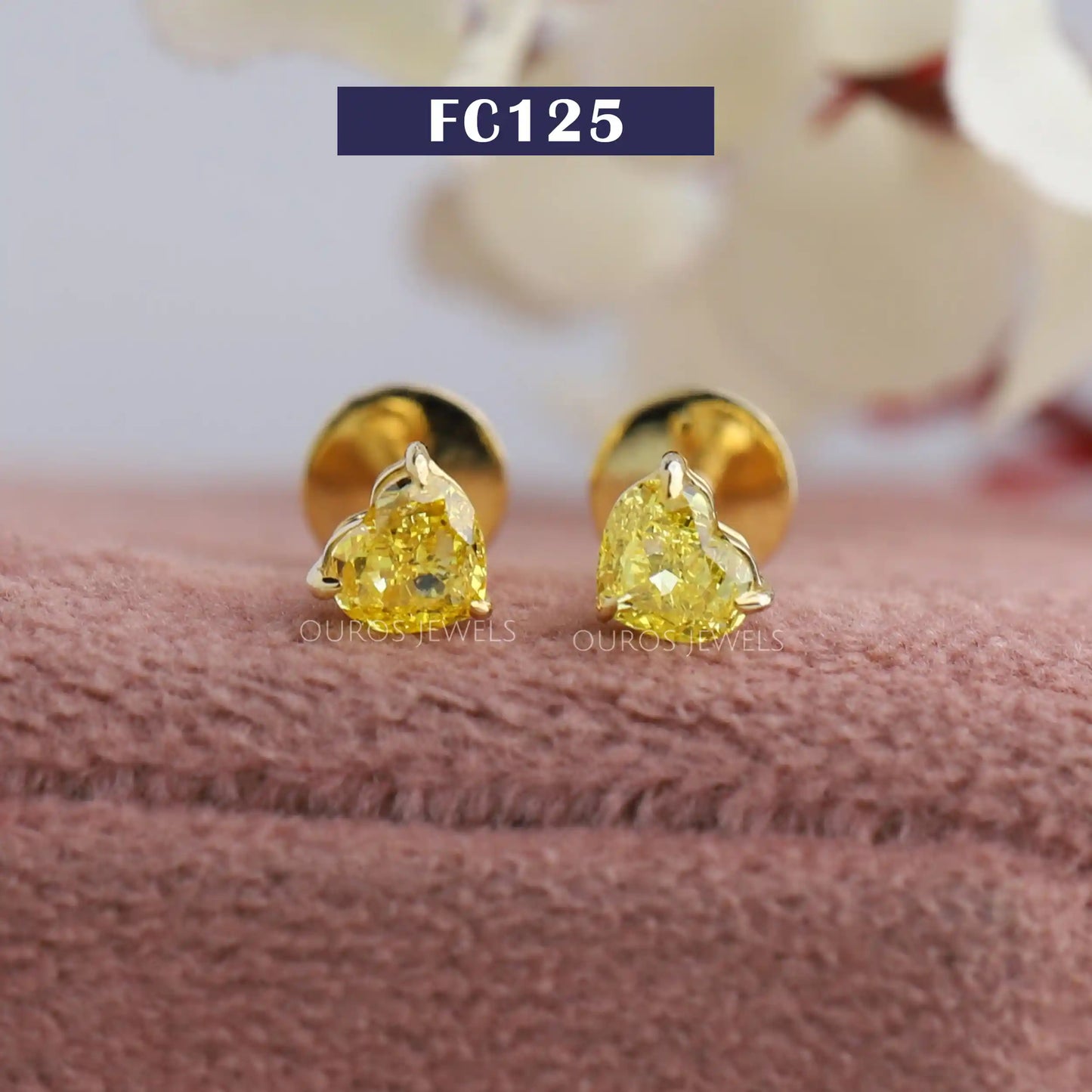 Yellow Heart Lab Diamond  Stud