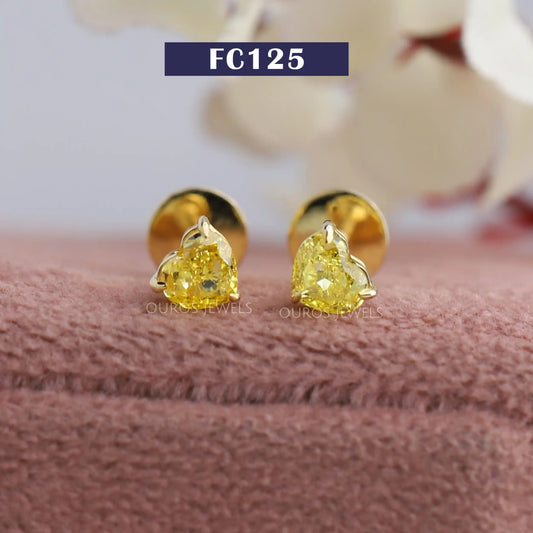 Yellow Heart Lab Diamond  Stud