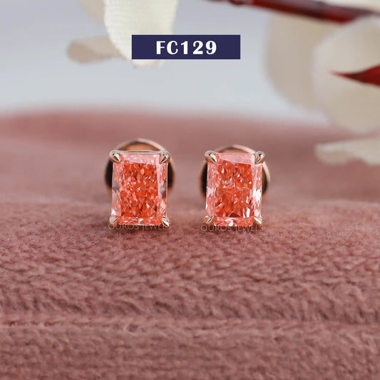 Pink Radiant Cut Solitaire Earring