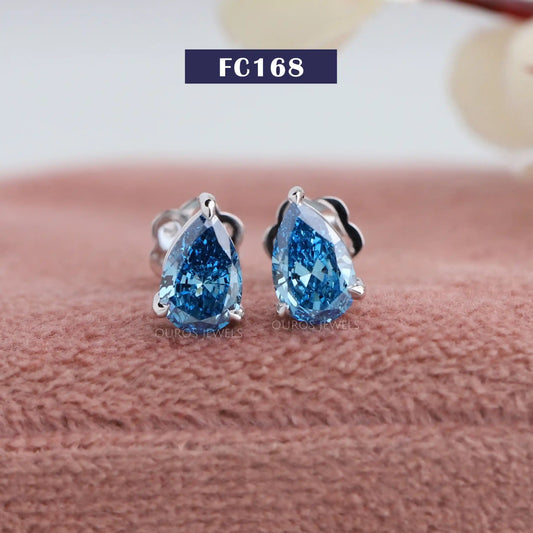 Blue Pear Diamond Earring