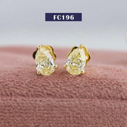 Yellow Pear Shaped Stud Earrings